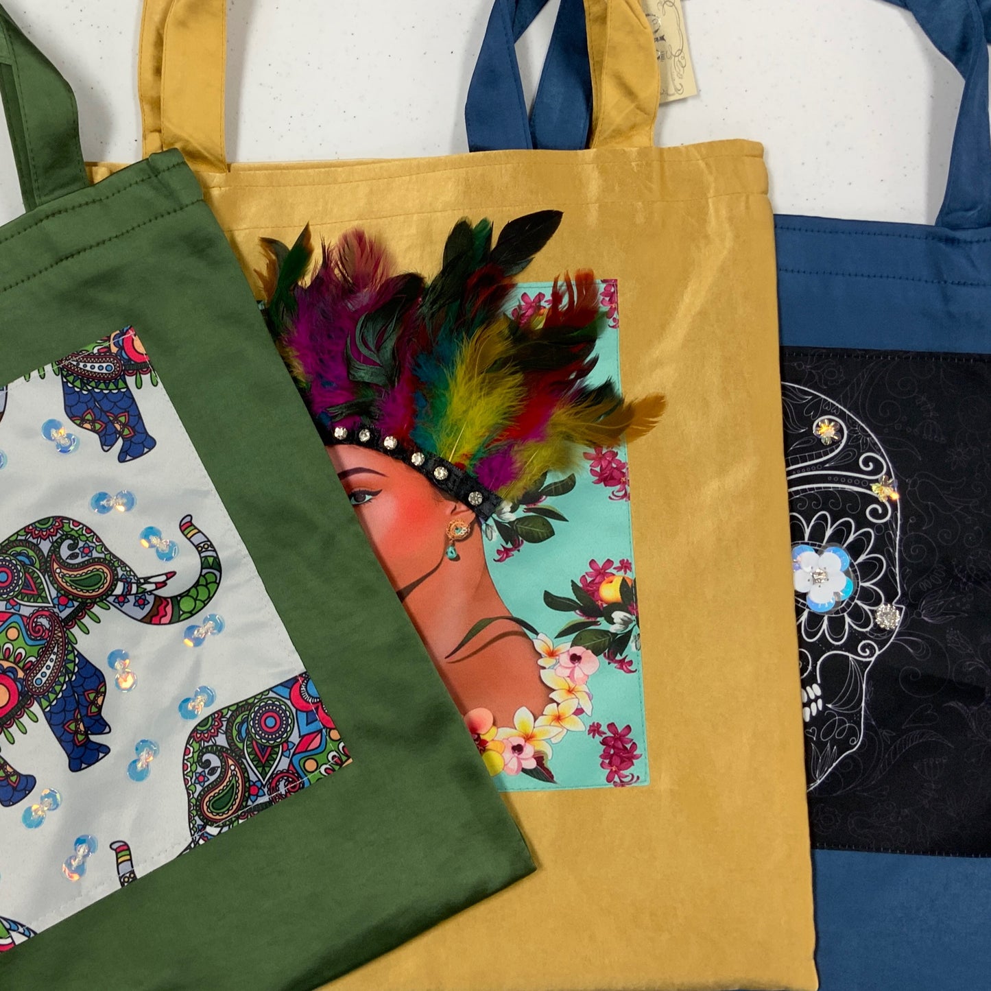 Satin with Sequins Lined Tote Bag