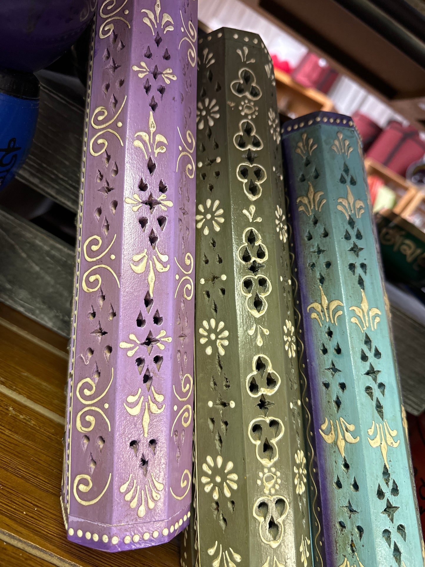 Hand Painted Wooden Incense Coffin Box 12”