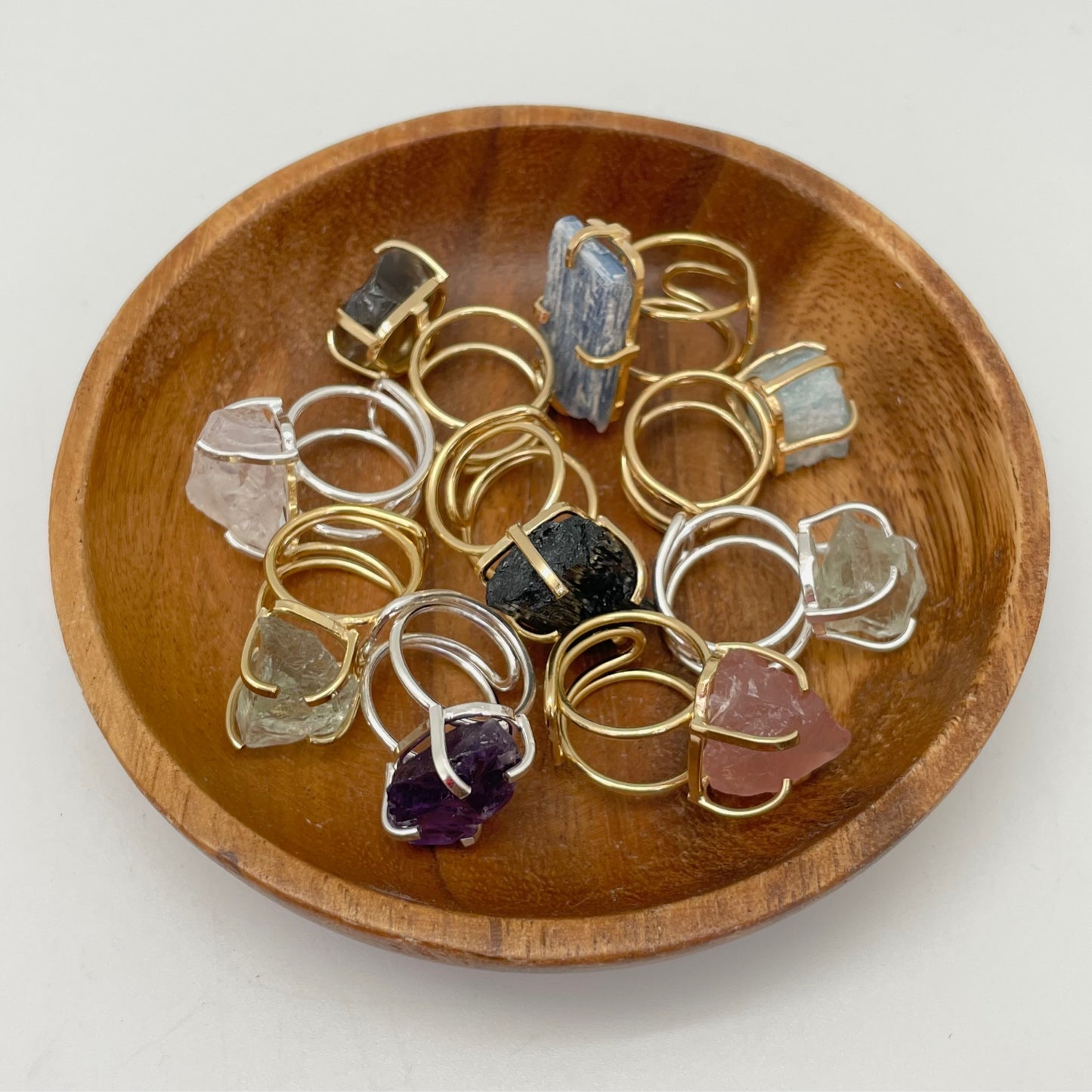 Wire Design Prong Set Raw Crystal Ring (Adjustable)