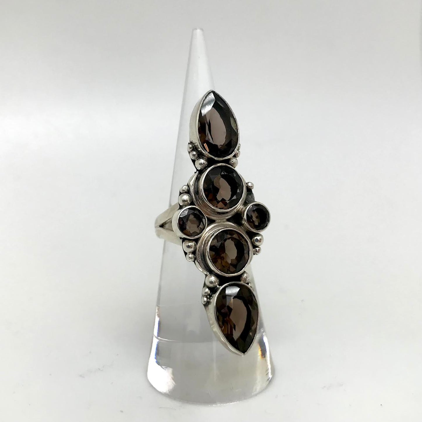 Smoky Quartz Faceted Quad Statement Ring