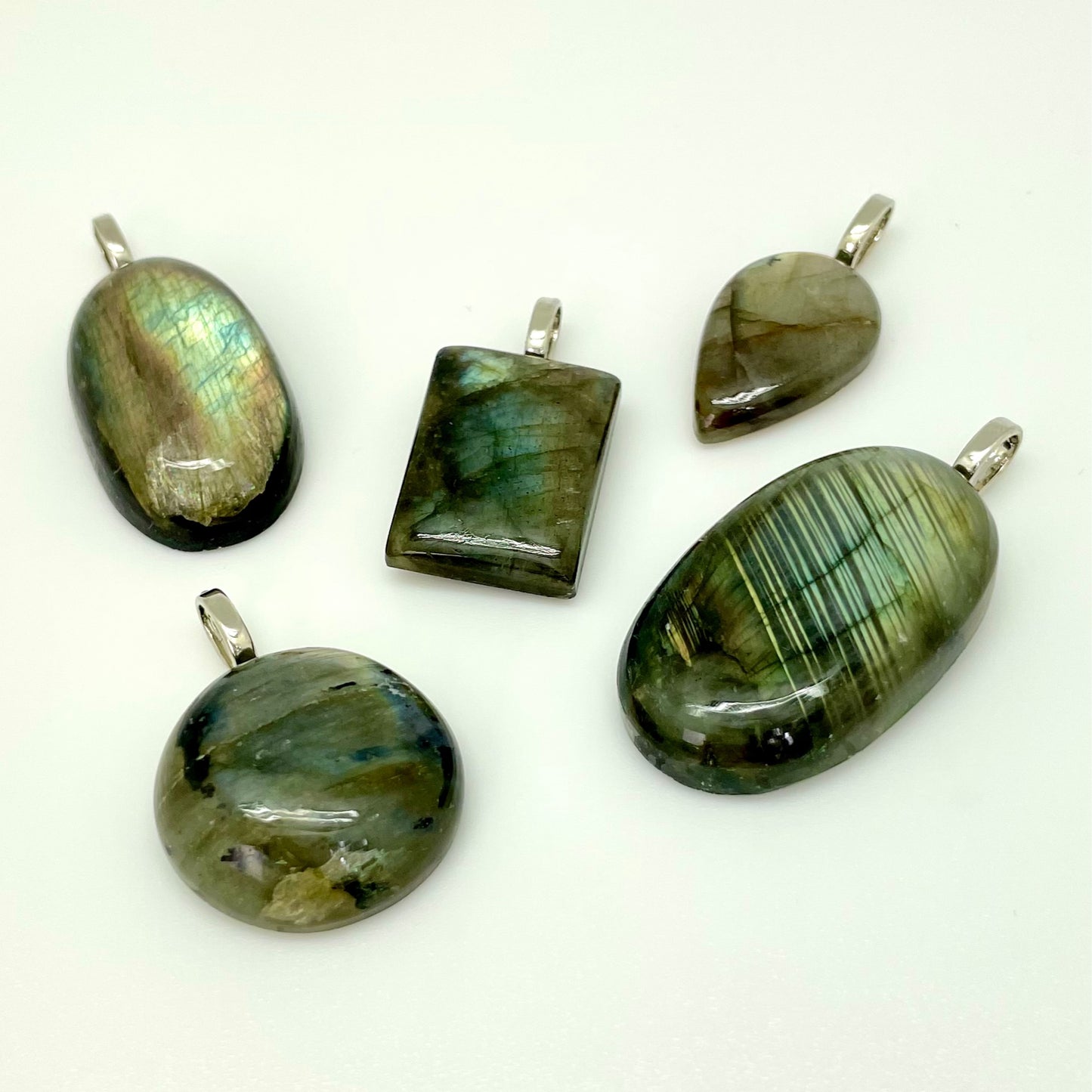 Assorted Shaped Labradorite Pendant with Silver Leaf Clip Back