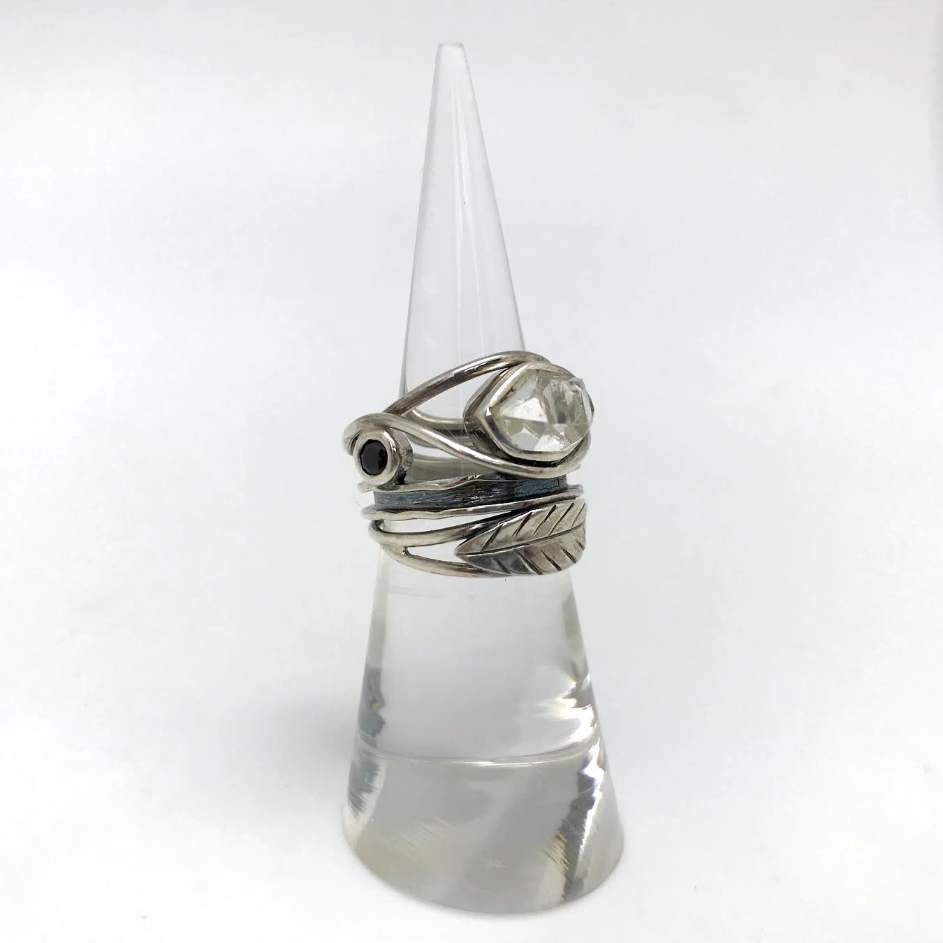 Leaf with Herkimer Diamond Sterling Silver Ring