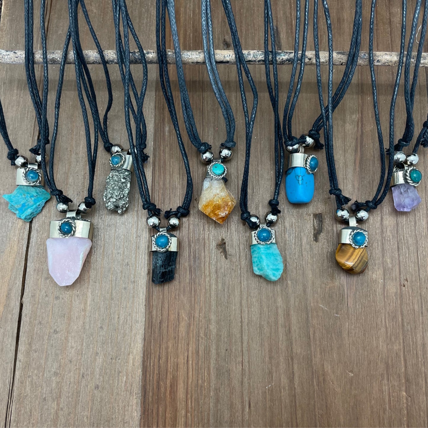 Spirit of Nature Raw Stone / Polished Stone Pendant Cord Necklace