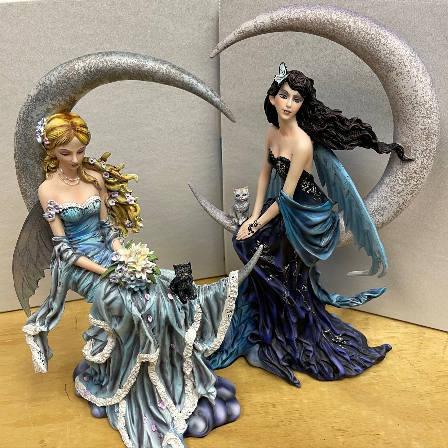 Fairy on Moon with Little Cat Statue