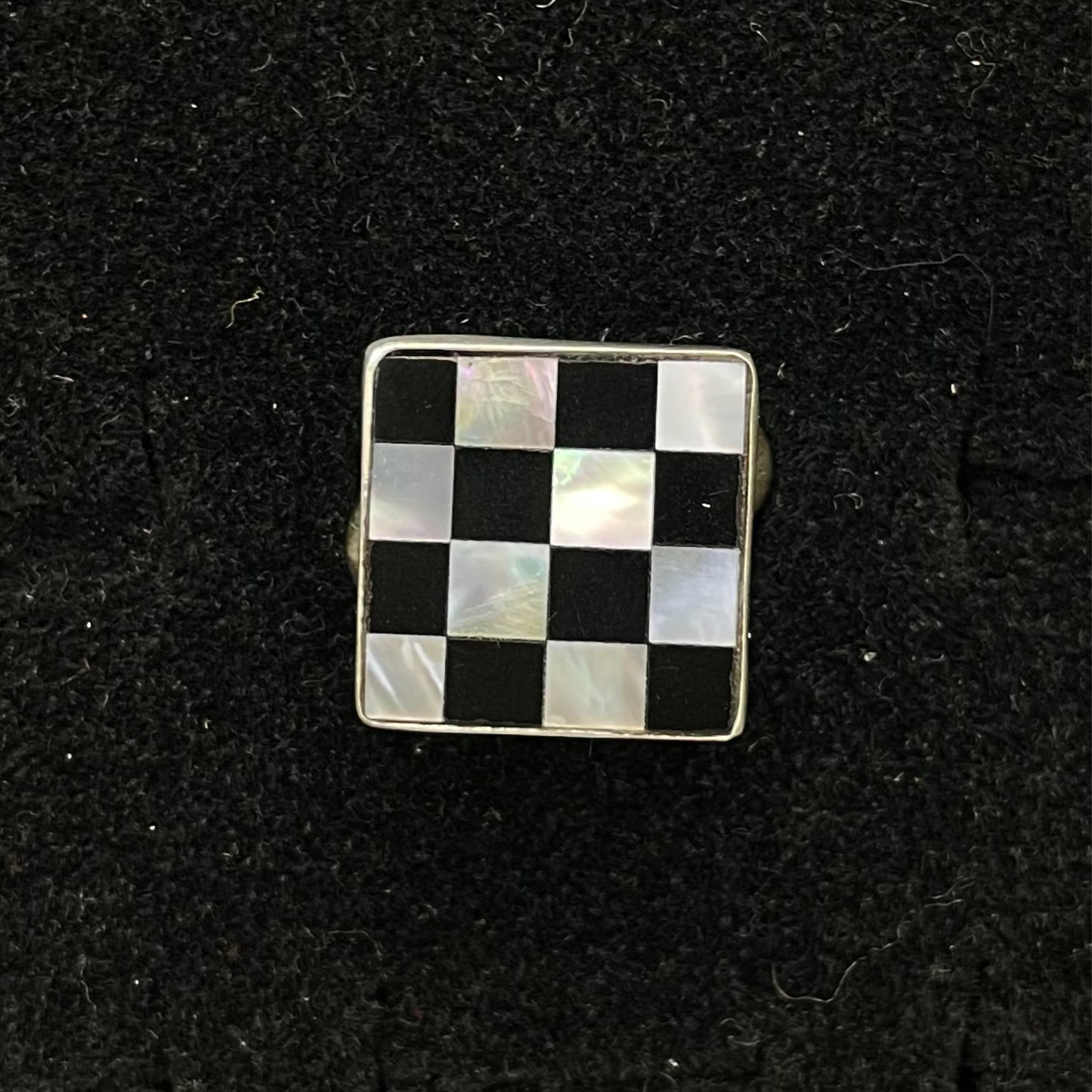 Alchemia - Mother of Pearl & Onyx Checkerboard Sterling Silver Ring by Charles Albert