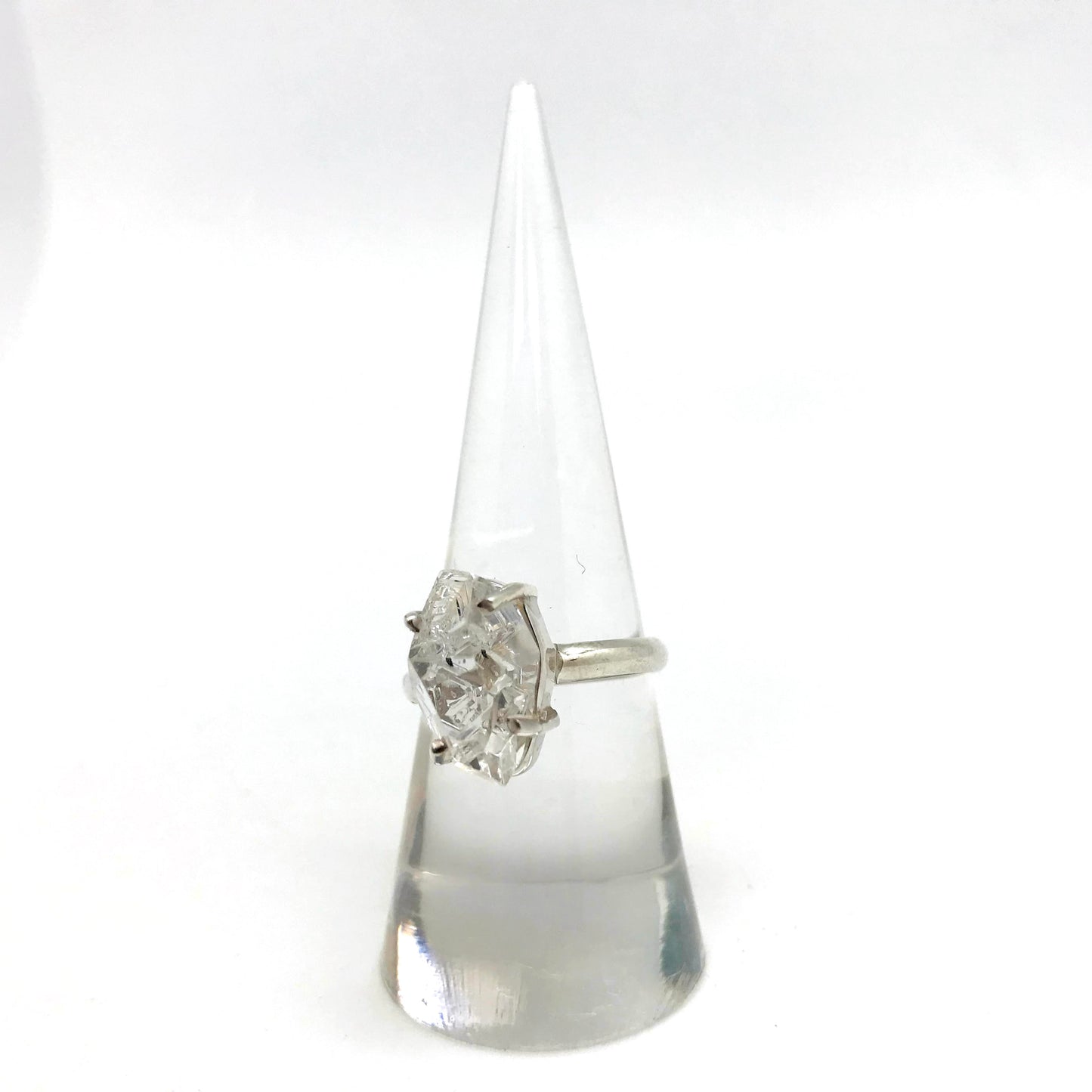 Herkimer Diamond Double Terminated Thin Band Silver Prong Ring