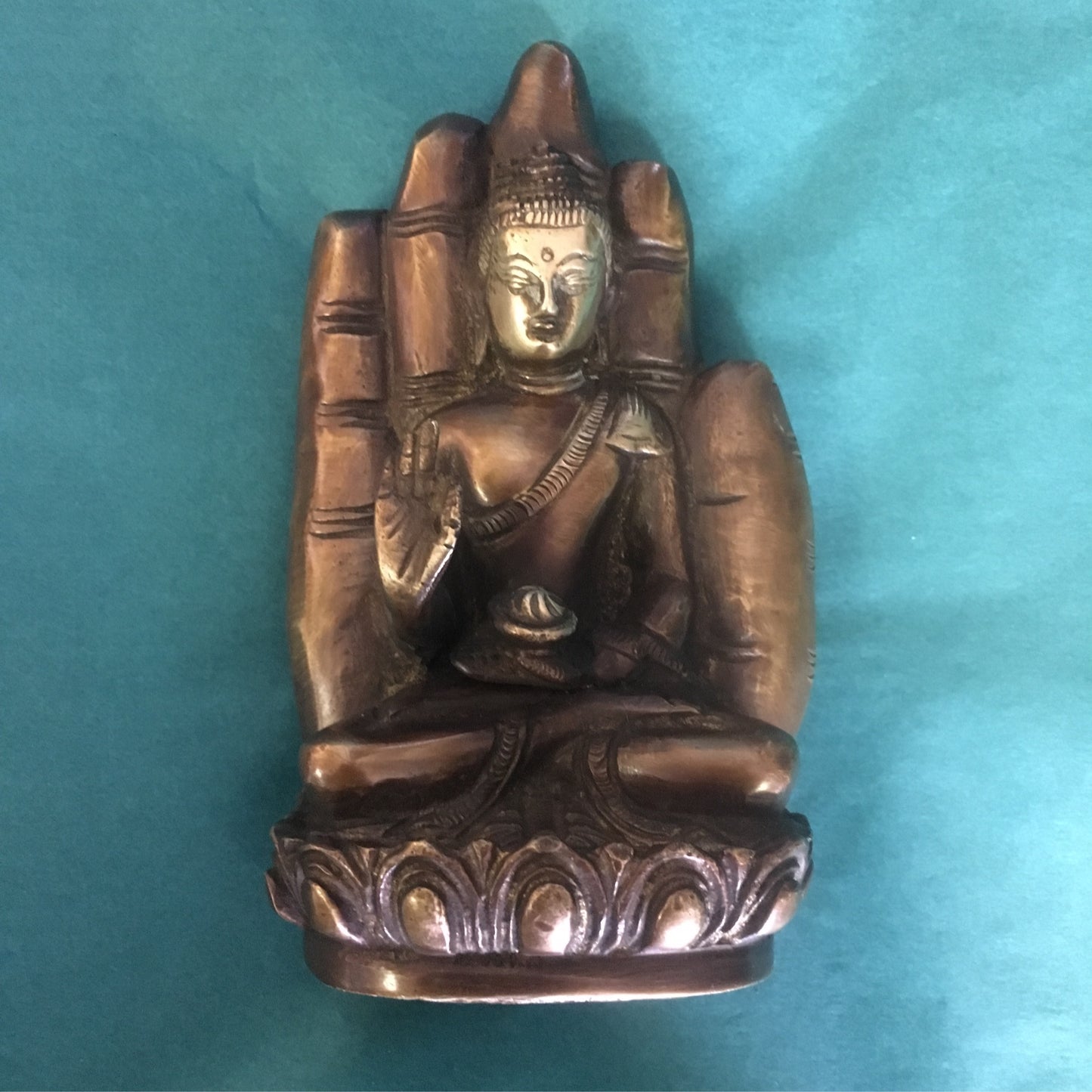 Bronze Buddha on Hand Statue