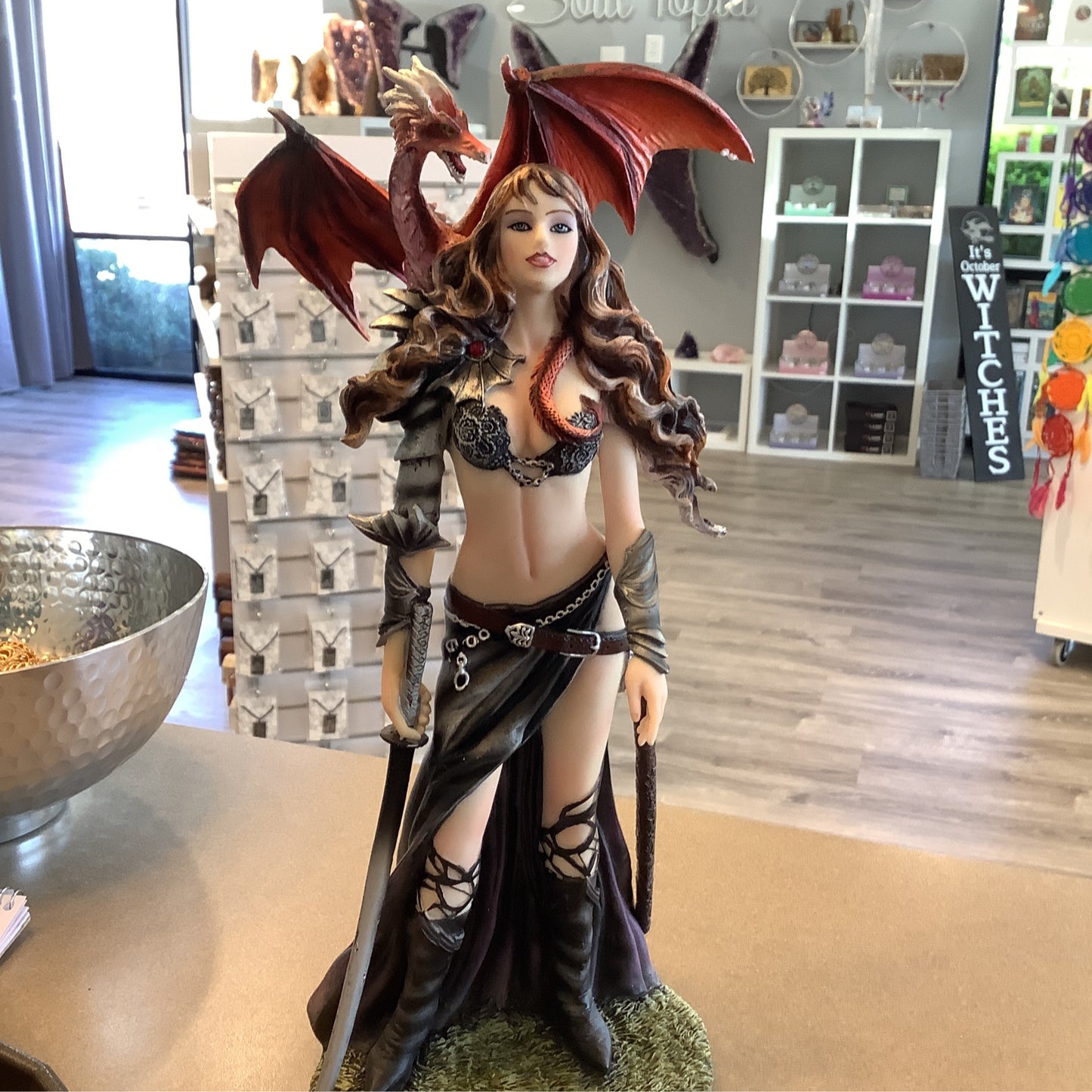 Red Dragon and Sword Fairy Statue (Large)