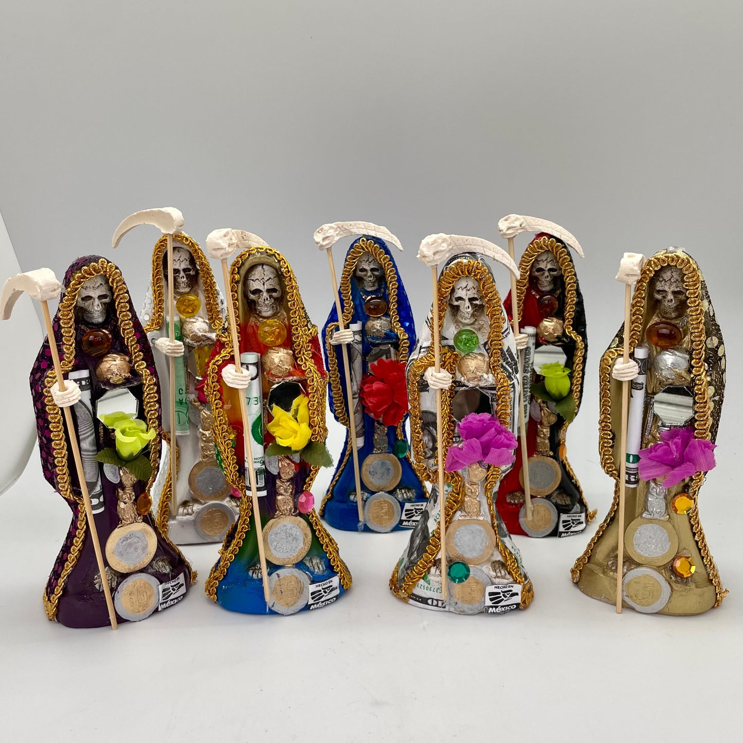 Santa Muerte Fixed Dressed with Sequin Cloak 8"