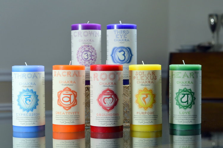 Crystal Journey Chakra Pillar Candles (3" x 6")