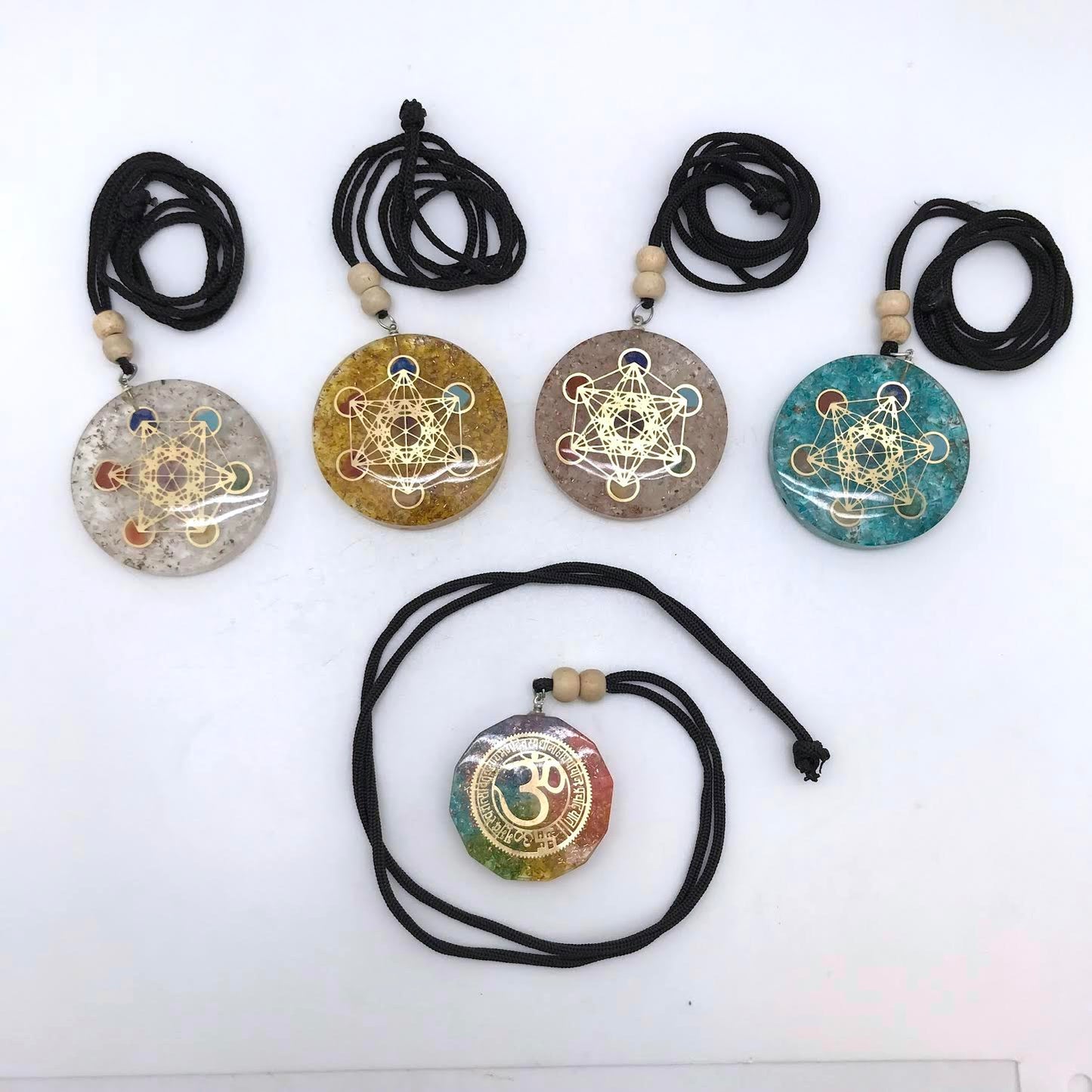 Round Orgonite Symbol Pendant with Chord Necklace