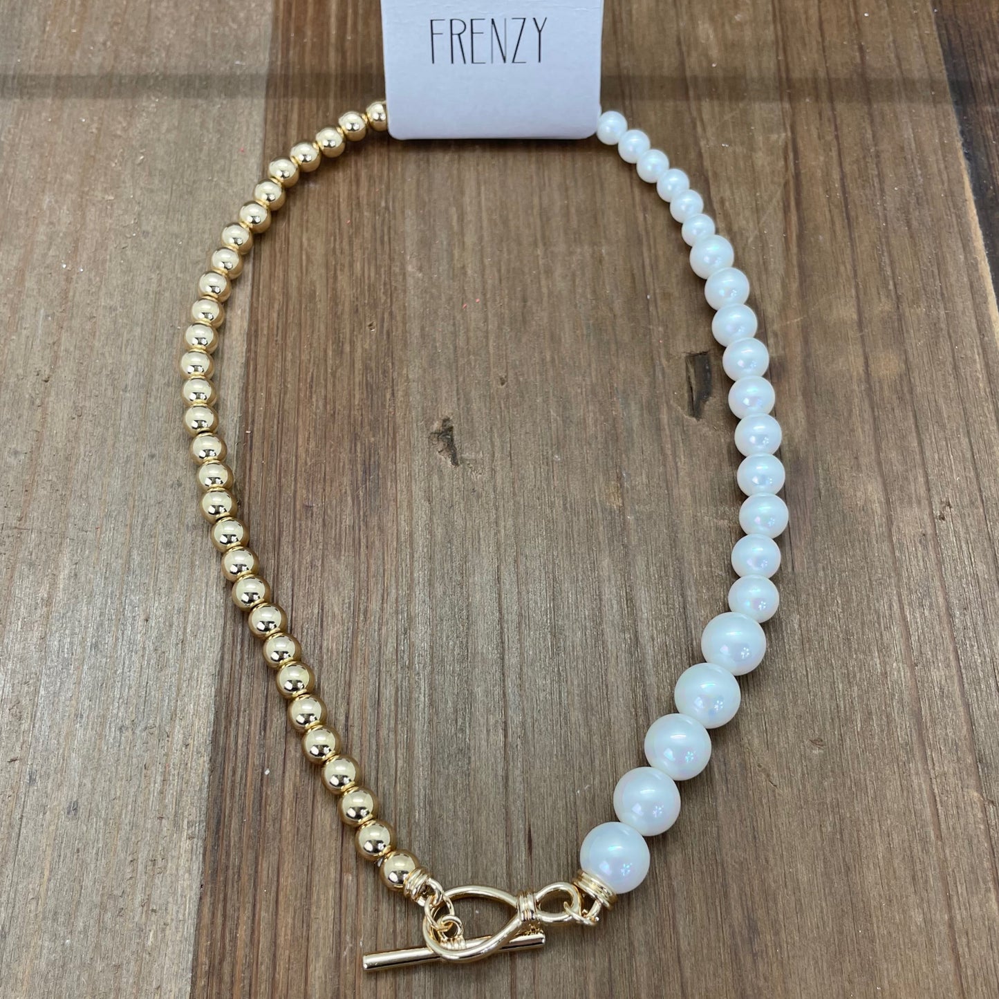 Frenzy - Half Pearl & Gold Beads Necklace