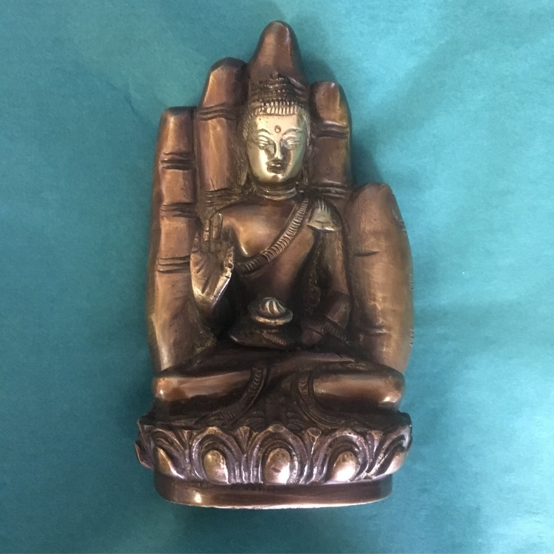 Bronze Buddha on Hand Statue