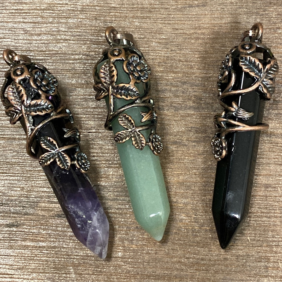 Ornate Decorative Floral Wire Wrapped Crystal Pendant