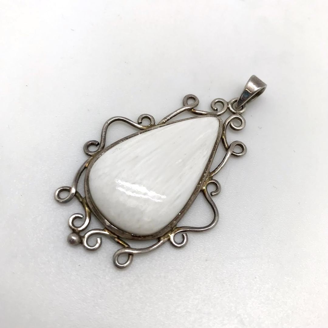 Scolecite Fancy Teardrop Pendant .925 Silver