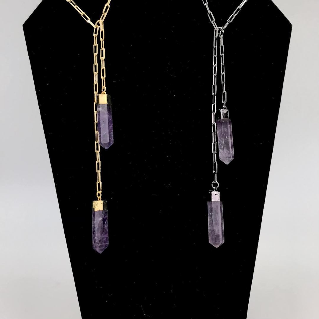 Double Crystal Drop Thin Bow Tie Chain Necklace - Michal and Company