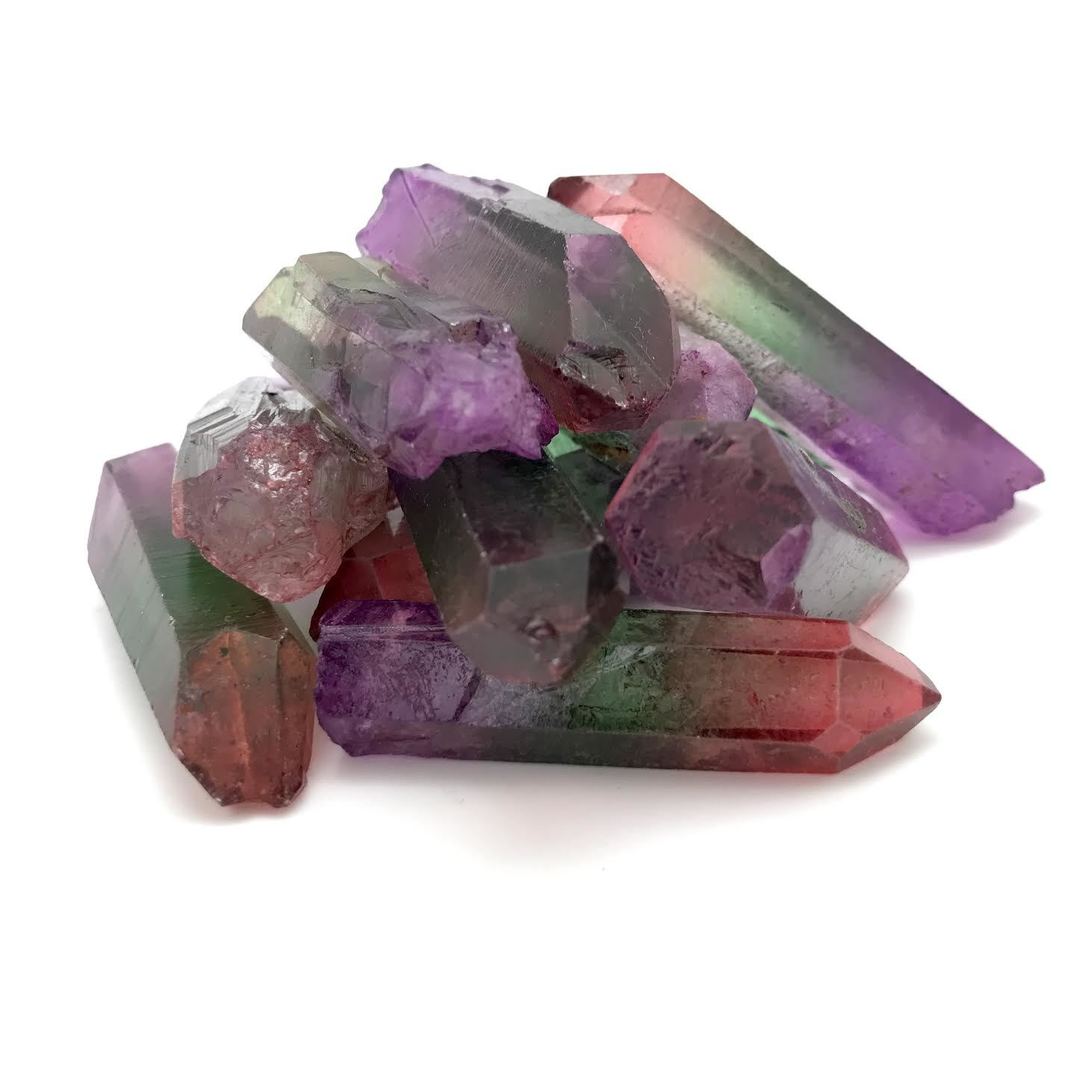 Watermelon Aura Quartz Points (Pink Green Purple)