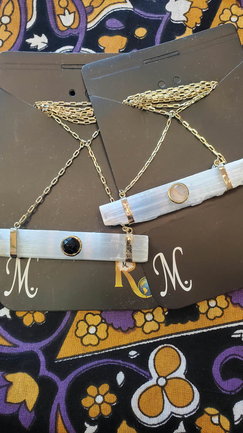 Selenite Stick with Gemstone Fashion Necklace - Michal and Company