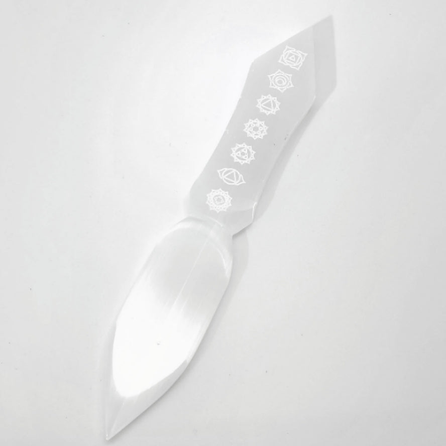 Selenite Athame / Knife With Symbols