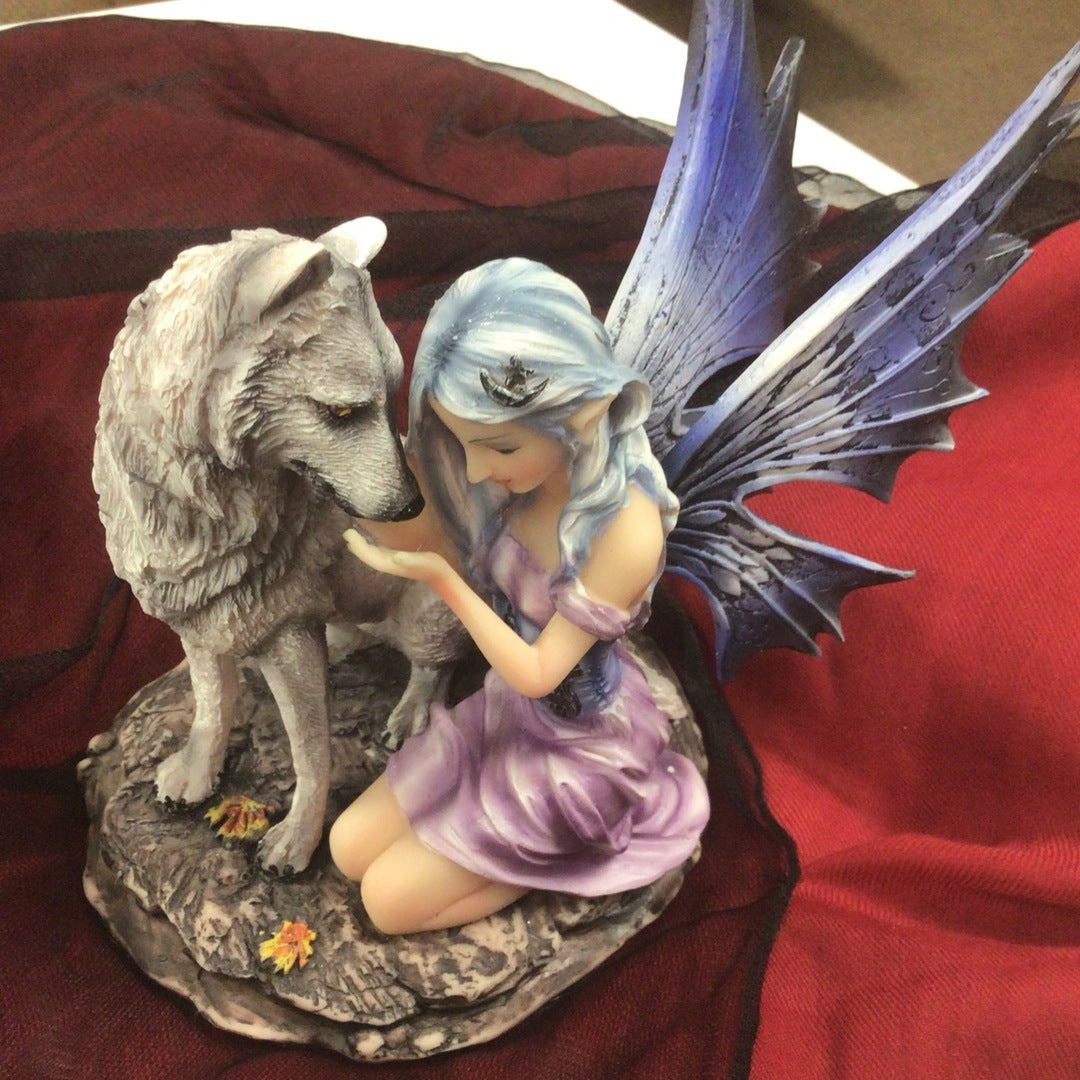Fairy With Wolf Statue