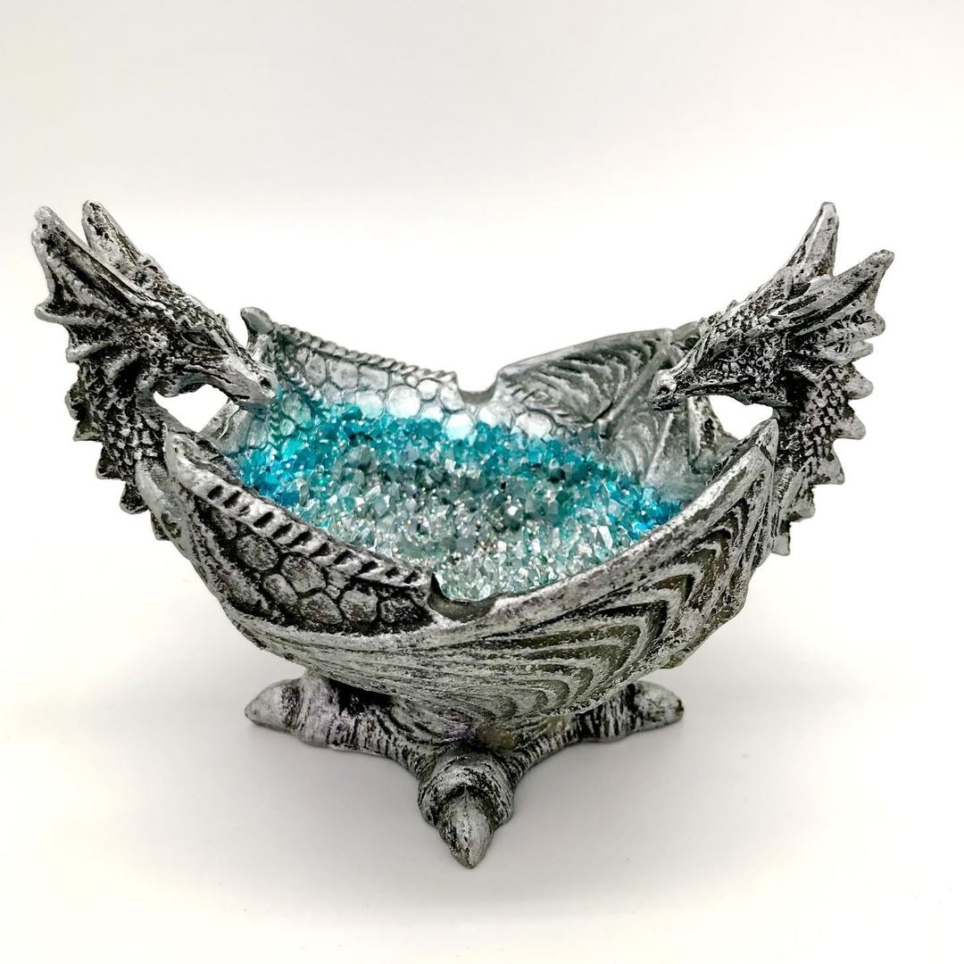 Silver and Blue Dragon Ashtray / Trinket Dish