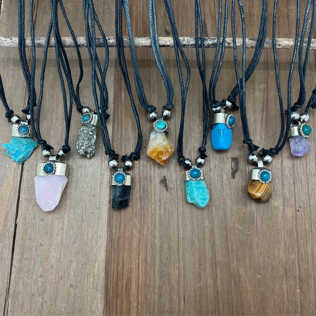 Spirit of Nature Raw Stone / Polished Stone Pendant Cord Necklace