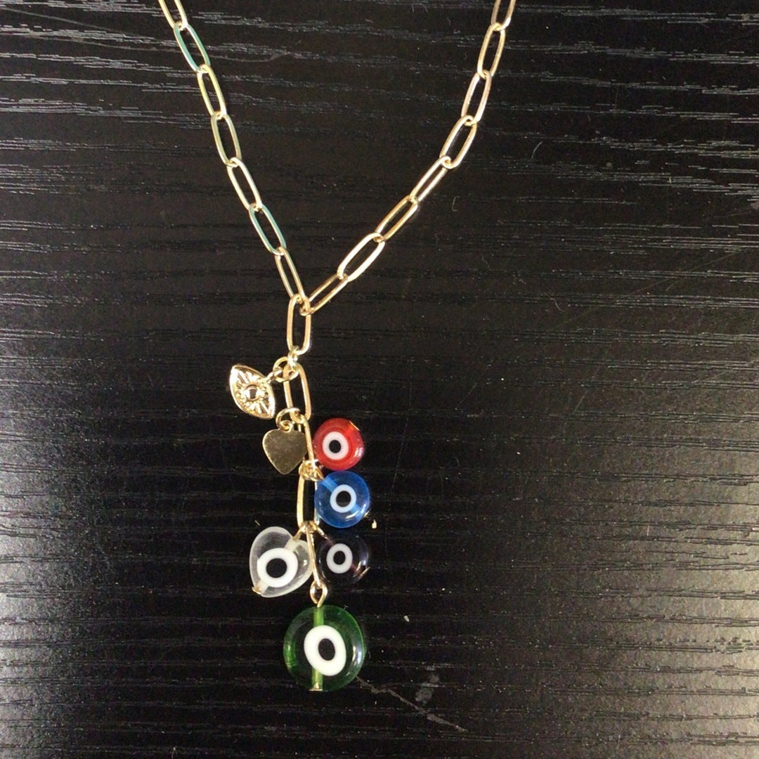City - Multi Evil Eye Charm Gold Chain Necklace