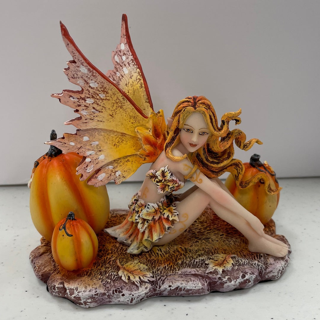 Autumn Harvest Fairy with Pumpkins Statue