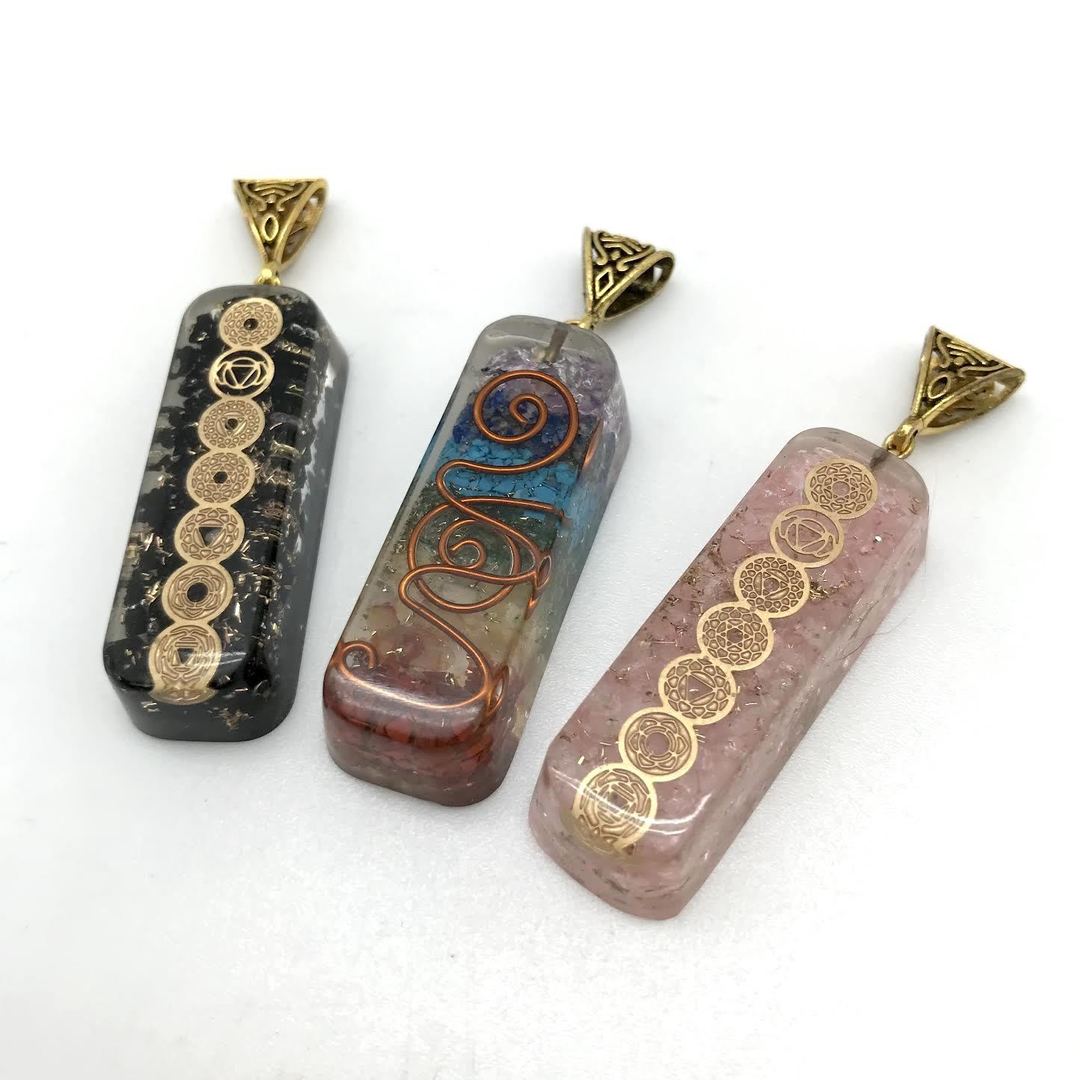 Rectangle Orgonite Pendant with Gold Chakra Symbol