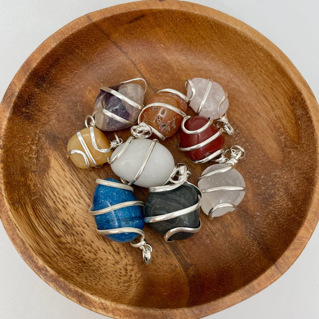 Silver Wrapped Tumble Crystal Pendant