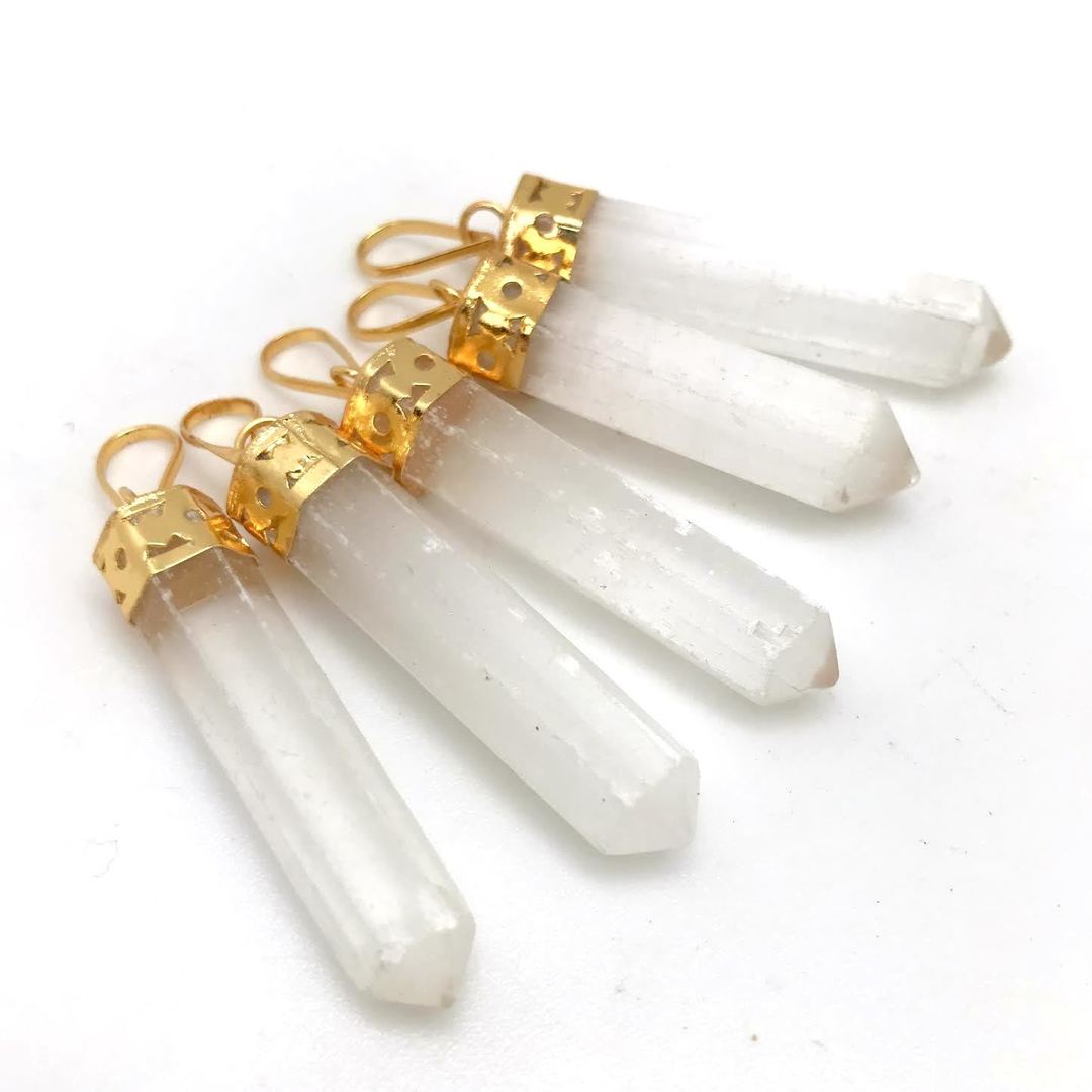 Gold Top Selenite Point Pendant