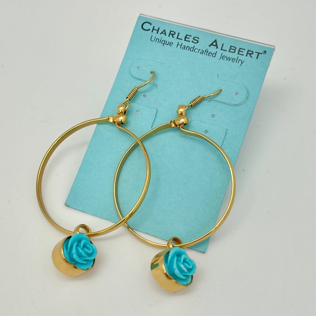 Alchemia - Resin Rose Hoop Gold Earrings