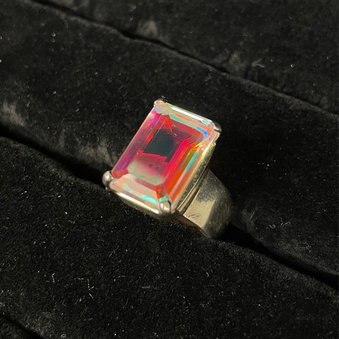 AB Mystic Quartz Faceted Ring (Rectangle / Square)