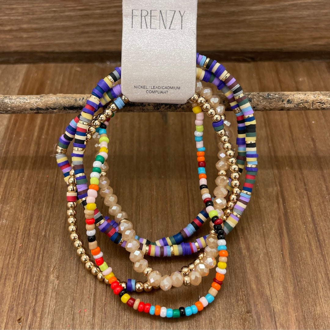 Frenzy - 5 Set Rubber / Glass / Seed Bead Bracelet