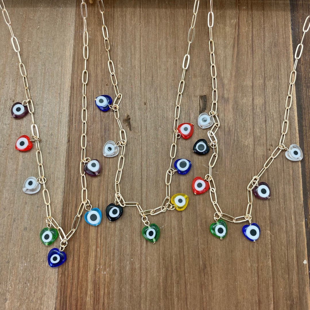 City - Heart Shaped Evil Eye Charm Gold Necklace