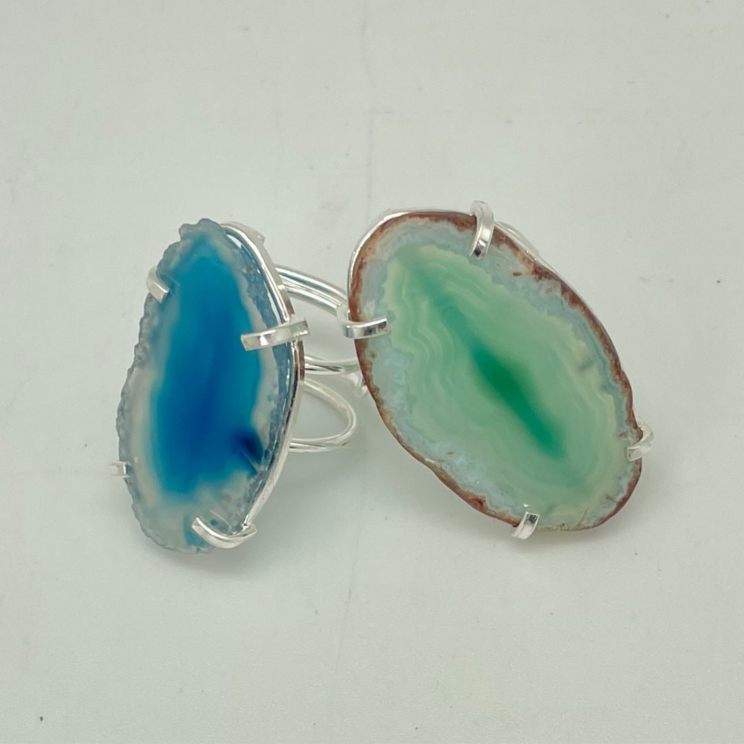 Wire Design Prong Set Agate Slice Ring (Adjustable)