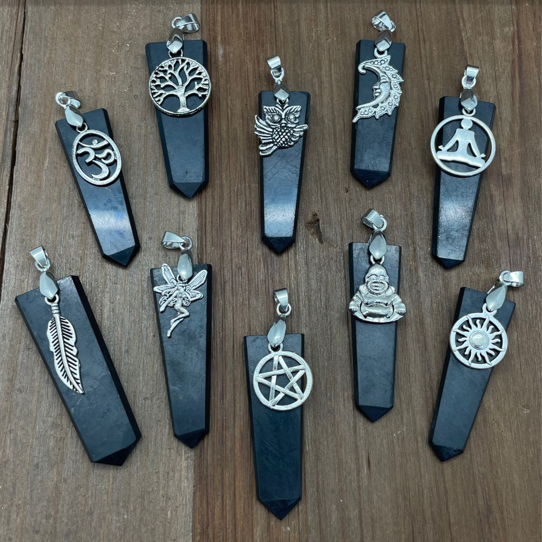 Flat Point Shungite with Charm Pendant
