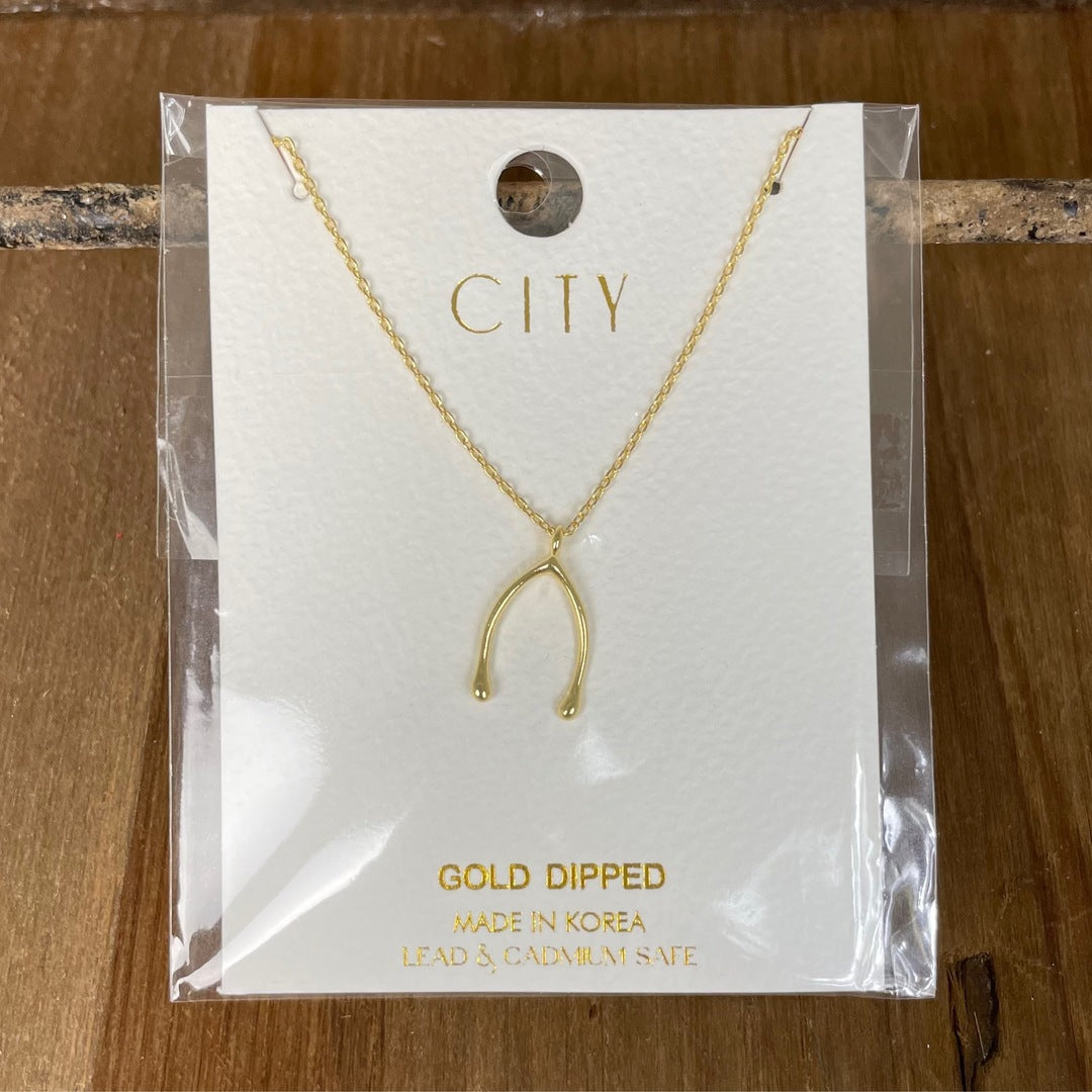 City - Gold Wishbone Necklace