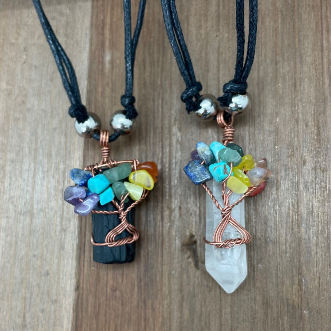 Spirit of Nature Wire Wrapped Raw Crystal w/ Chakra Tree of Life Necklace