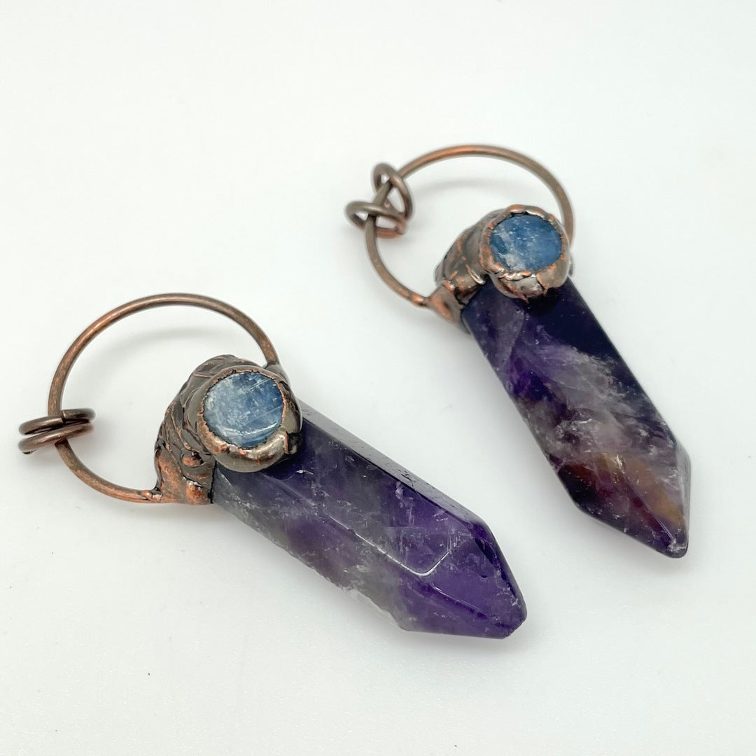Amethyst Point Pendant with Copper Top & Blue Kyanite