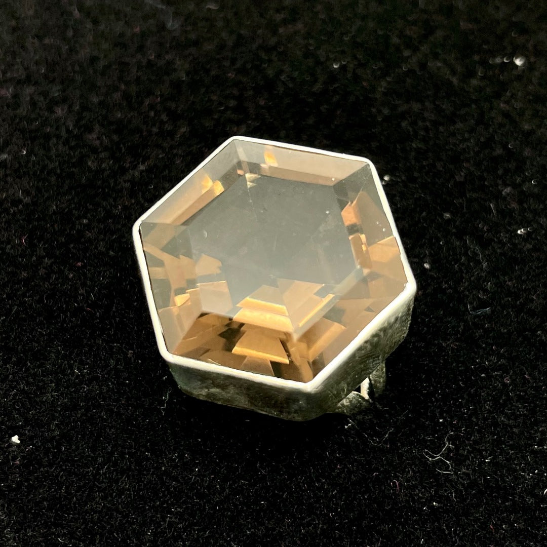 Smoky Quartz Faceted Ring (Hexagon)