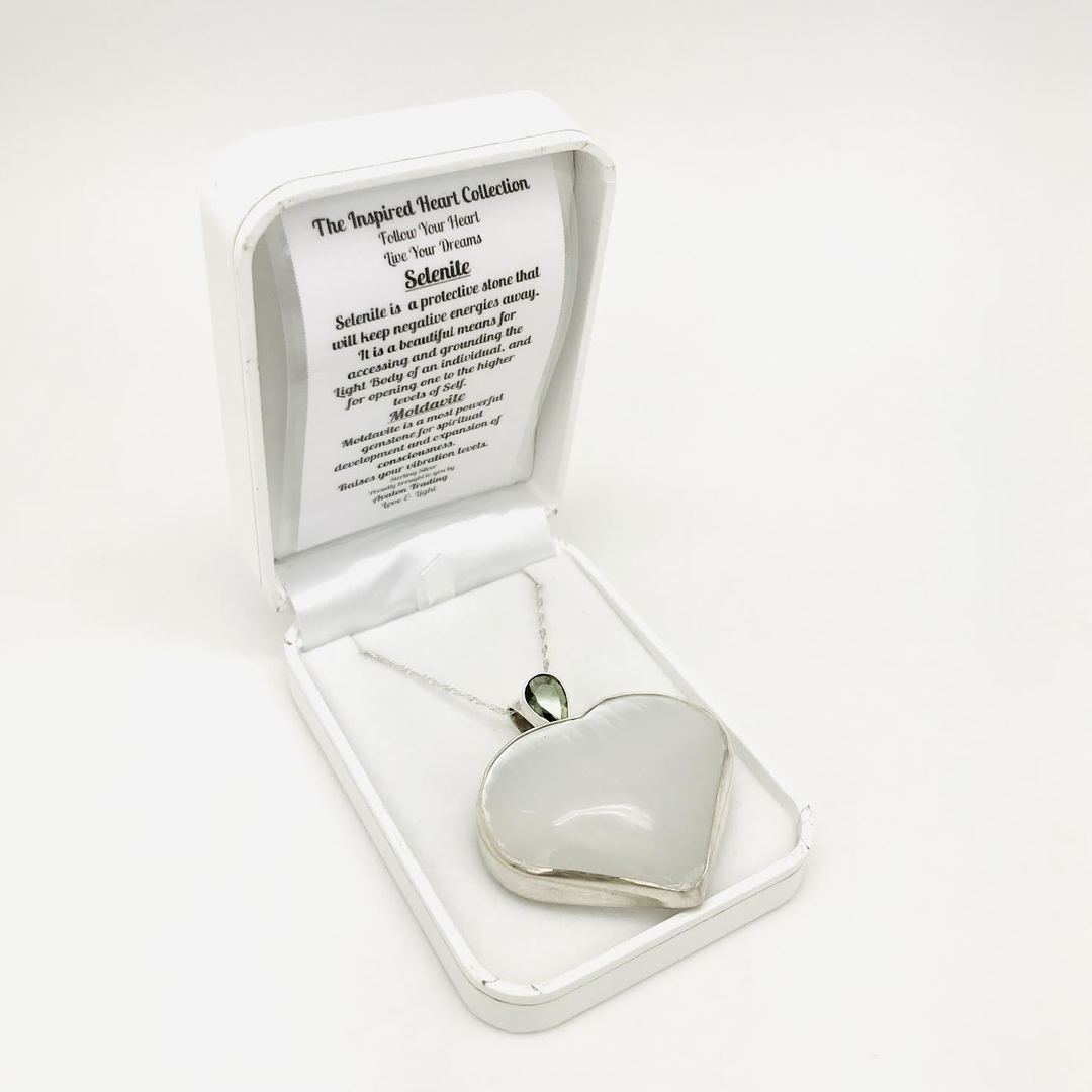 The Inspired Heart Collection - Selenite Heart with Moldavite Necklace