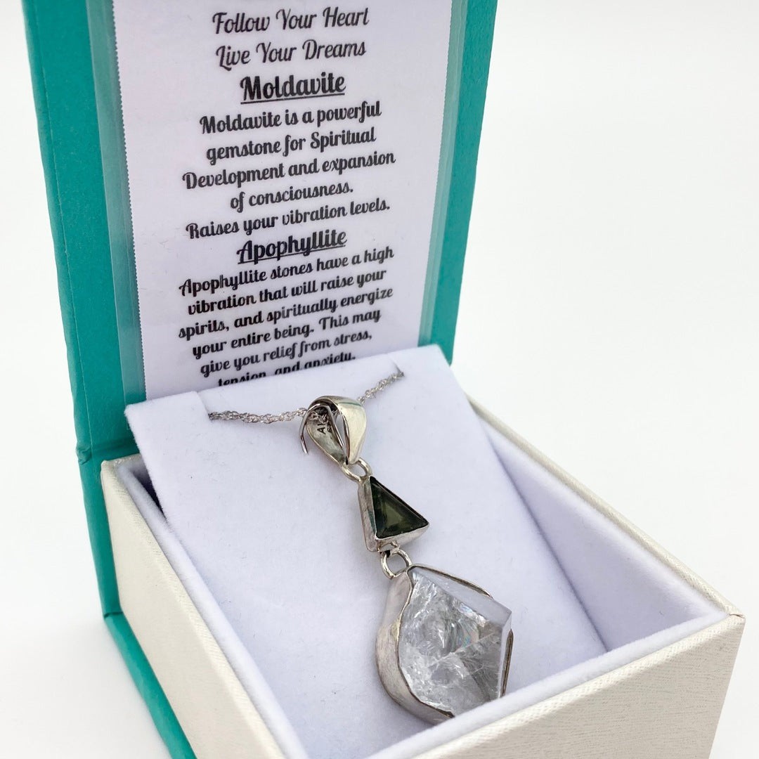 The Inspired Heart Collection - Moldavite with Apophyllite Necklace