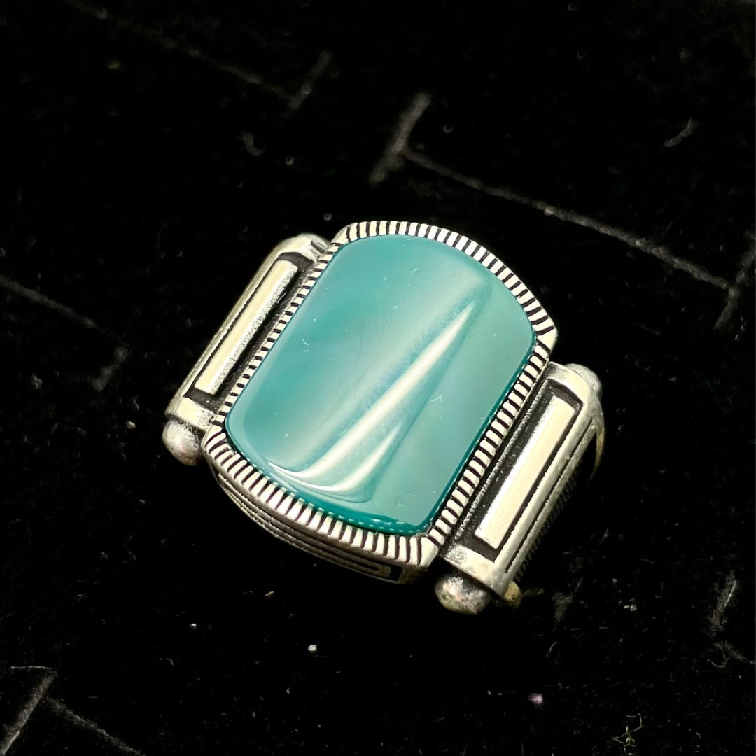 Green Onyx Thick Band Ring (Rectangle / Square)