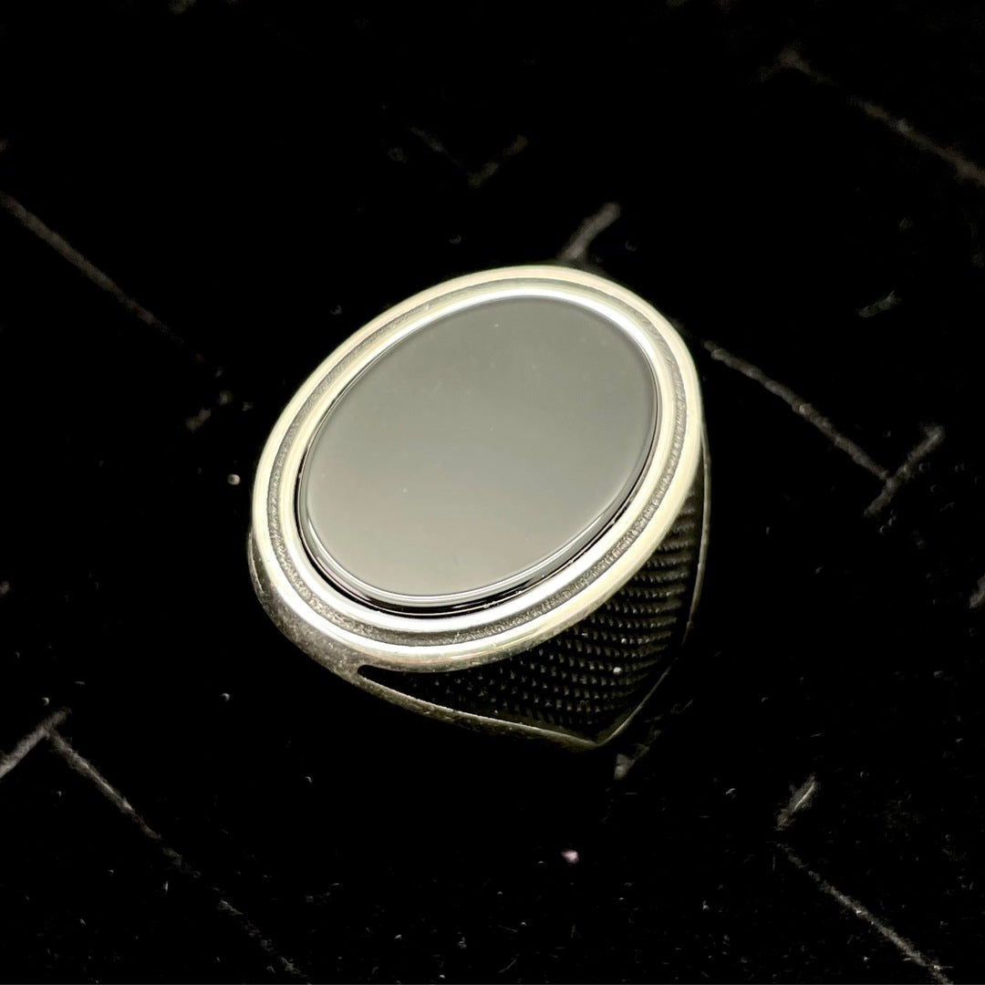 Black Onyx Thick Band Ring (Oval)