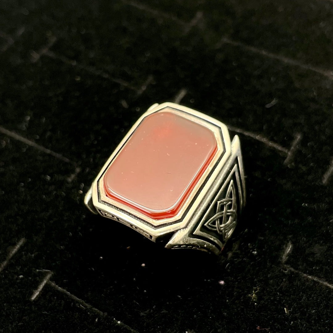 Carnelian Thick Band Men Ring (Rectangle / Square)