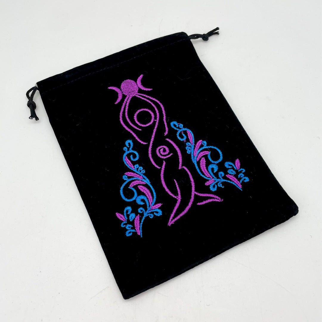 Black Velvet Purple Trinity Triple Moon Goddess Pouch Bag