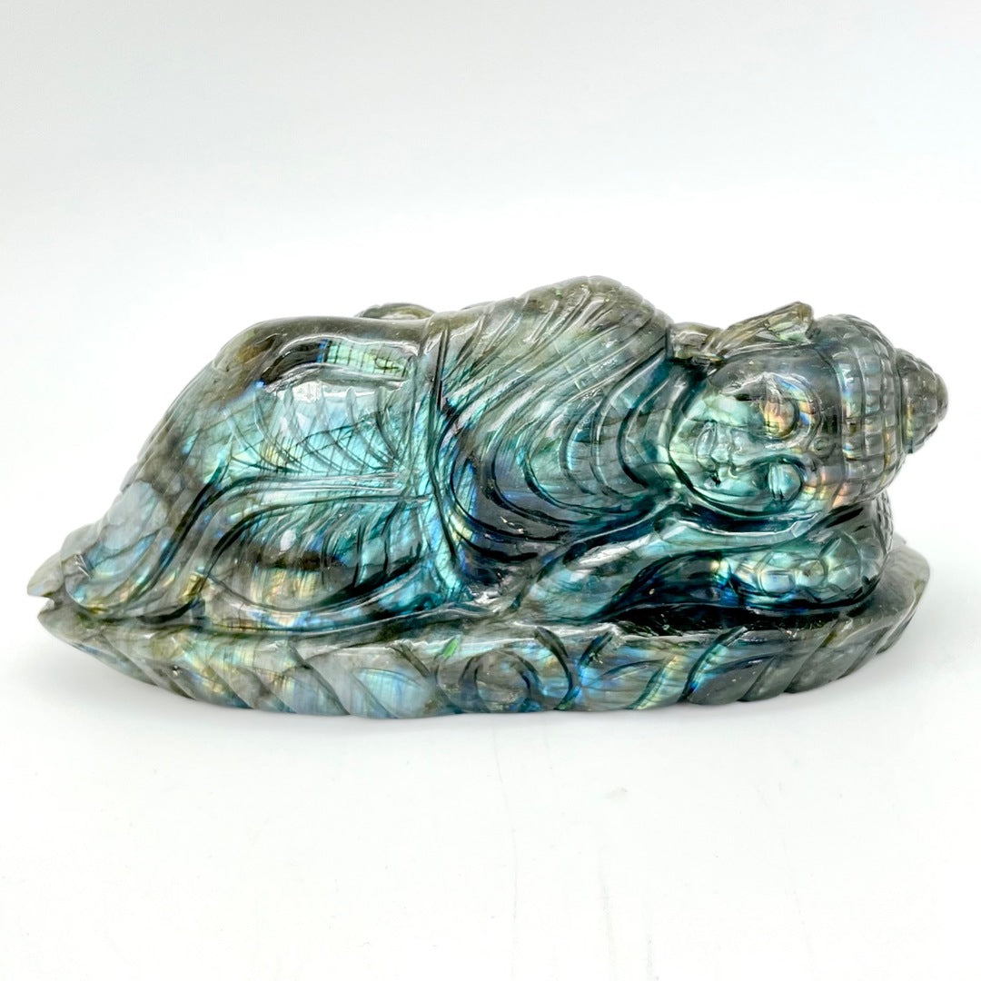 3D Carved Sleeping Buddha Labradorite Specimen
