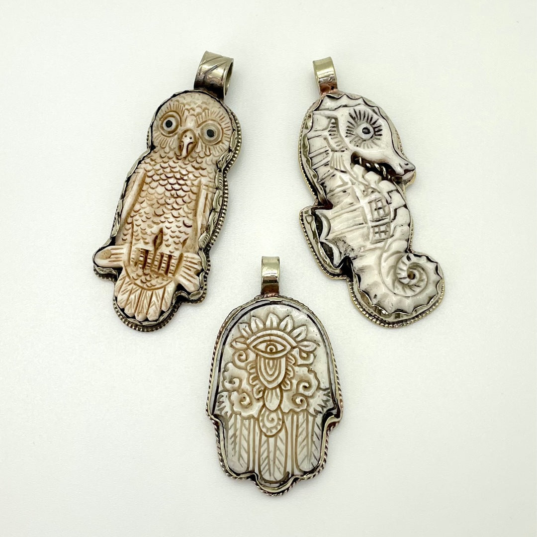 Shell Carved Design Brass Pendant