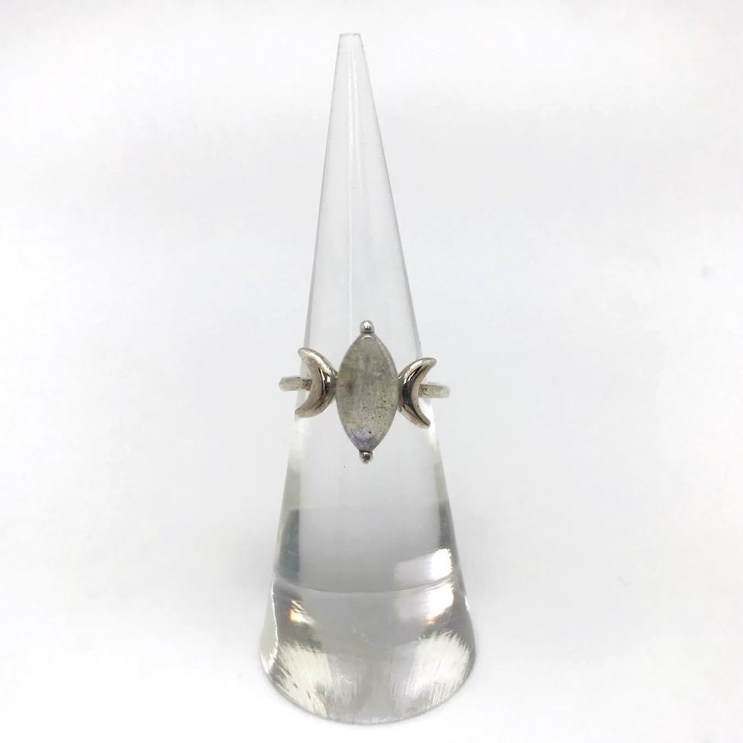 Triple Moon with Labradorite Crystal Silver Ring
